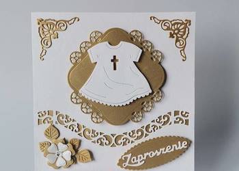 ZAPROSZENIA CHRZEST ŚWIĘTY SZATKA W RAMCE K4 ZŁOTO - BIEL