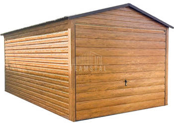 Garaż Blaszany 3x5m Brama Uchylna Jasny orzech Drewnopodobny Dwuspad TS782