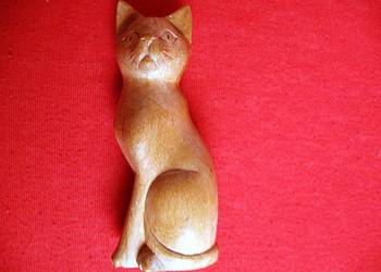 Kot - Poważny kotek drewniany - figurka stara - 11,5 x 4,5 x 3 cm