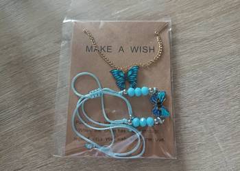 Naszyjnik damski niebieski motyl plus bransoletka