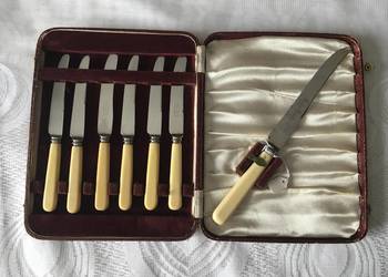 Noże i nóż do ciasta Vintage komplet w etui Anglia