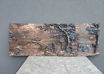 94 obraz relief dekoracyjny scenka rodzajowa miedziowany 117x43cm
