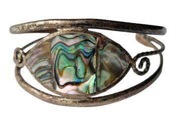 VINTAGE MEXICO BRANSOLETKA MACICA PERŁOWA PAUA ABALONE ALPACA SYGNOWANA