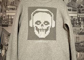 Szara Bluza Ocieplana Długi Rękaw Longsleeve Czaszka Game Over 164