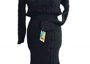 Sukienka wełniana pleciona - ciepła, swetrowa, modna i stylowa, ROZ. UNI,-