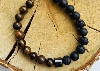 Bransoletka z kamienia lawy , hematytu, tygrysiego oka