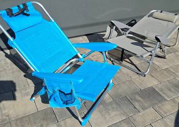 Sprzedam 2 leżaki aluminiowe – niebieski + szary | idealne na plażę, balkon