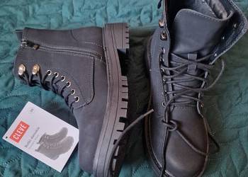 NOWE Botki damskie czarne klasyczne CLEVE, rozmiar 38, zamek z boku