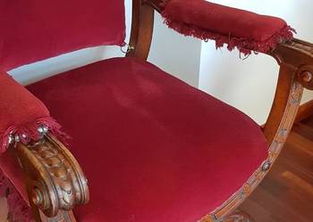 Fotel nożycowy orzech rzeźba Gdańsk Prusy antyk 1850 rok