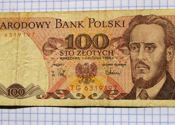 BANKNOT - 100 ZŁOTYCH 1988 ROK - POLSKA ( SER. TG 6319197 )