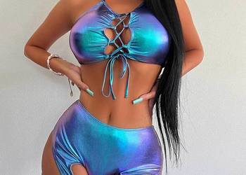 komplet zestaw strój pole dance opalizujący laserowy holograficzny