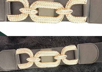 Stylowy biżuteryjny pasek damski-elastyczna guma, efektowna klamra 70cm