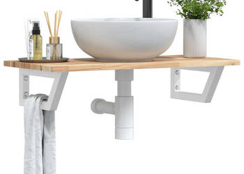 Półka ścienna pod umywalkę stal i lite drewno akacjowe WM-3302674