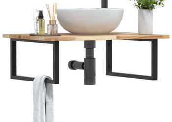 Półka ścienna pod umywalkę stal i lite drewno akacjowe WM-3302893