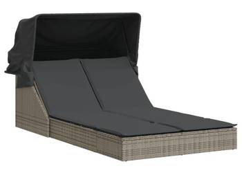 vidaXL Podwójna leżanka z zadaszeniem i poduszkami, szara(SKU:368639)