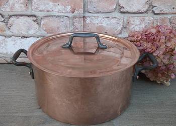 Duży miedziany garnek z pokrywką poj. 4 litry