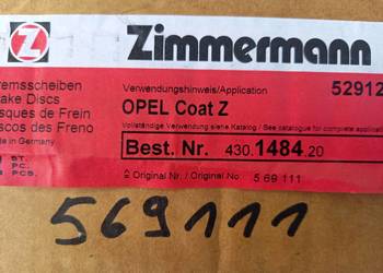569111 Zimmermann TARCZE TYŁ OPEL ASTRA G,H / MERIVA A