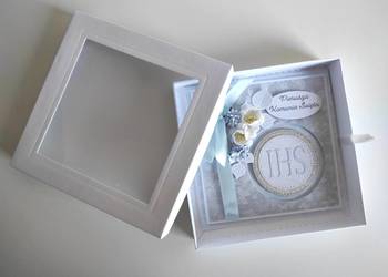 Kartka ręcznie robiona na Komunię Świętą z pudełeczkiem Kartka ręcznie robiona na Komunię Świętą z pudełeczkiem