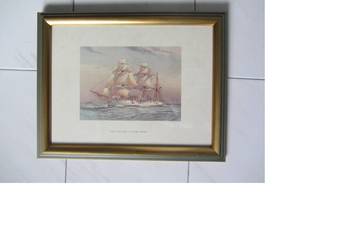 Rama + obraz grafika STATEK H.M.S. Żaglowiec marynistyka