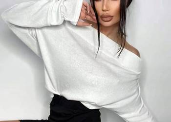 Sweter komono lekki- dekold łódka-biust 110cm-biały