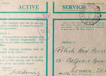 Poczta Polowa PSZ 1943 Anders list do PCK Londyn Cenzura Active Service RRR