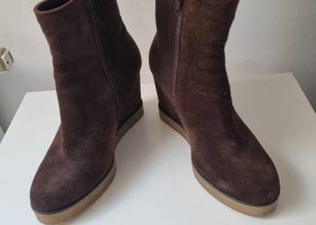 Botki zamsz naturalny na koturnie rozmiar 36