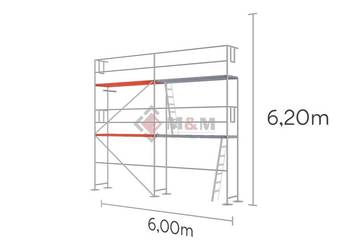 Zestaw 37,2 m2 Rusztowanie 6x6,2m Ramy stalowe 2m podest drewniany 3m