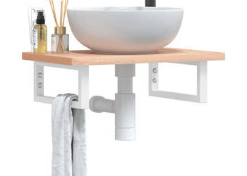 Półka ścienna pod umywalkę stal i lite drewno bukowe WM-3302356