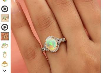 Pierścionek średnica17-17,3mm,Welo opal naturalny,Cabochon