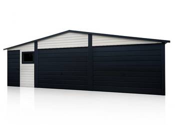 Garaż blaszany 8×6 Dach dwuspadowy, Bramy uchylne, Biały + Grafit