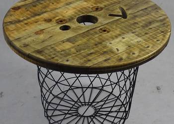 Stolik z blatu 60cm oszlifowany na koszu metalowym LOFT