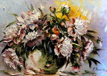 Kowalik - Piwonie - 40x60cm Obrazy Olejne Kwiaty Abstrakcja Impresja