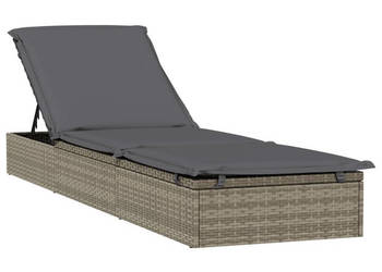 Leżak z poduszką 1 szt. szary 201x55x62 cm polirattan WM-319631