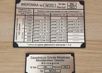 Wiertarka 1WS15S Tabliczki Tabliczka Obroty