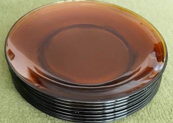 Talerze śniadaniowe Duralex Amber 18,8 cm, lata 60/70. Stan NOS, 6 sztuk.