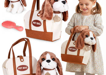 Pluszowy piesek w torebce beagle maskotka dla dziecka + szczotka do pielęg…