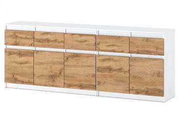 Komoda Do Sypialni 200cm 5 Szuflad Szafka Młodzieżowa Biała Mat Dąb Wotan