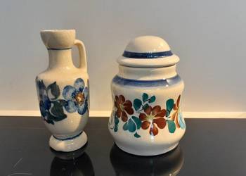 Pojemniczek z przykrywką Włocławek sygnowany plus dzbanek malowany