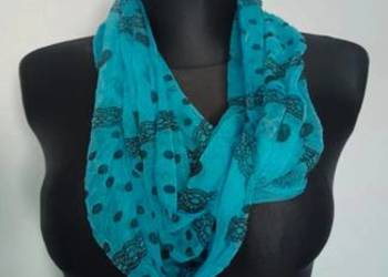 Komin jesienny niebieski w czarne grochy cienki damski 2YK retro