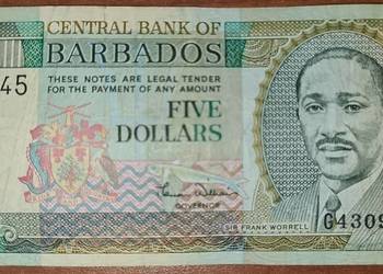 Banknot 5 dollars dolarów Barbados