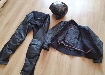 Kurtka L, spodnie 42, kask S skóra czarne motocykl