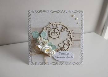 Kartka w pudełku ręcznie robiona na Pamiątkę Pierwszej Komunii Świętej