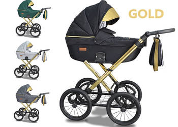 KLASYCZNY Wózek dziecięcy 3w1 Retro Uczio Gold złoty