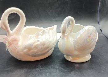 Para ptaki ceramiczne łabędzie iryzowane osłonki