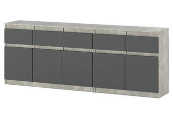 Komoda Nowoczesna Do Salonu Młodzieżowa 5 Szuflad 200cm Beton Szara Mat