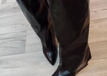 (42/43) Ekskluzywne, czarne, wygodne kozaki kowbojki na koturnie, NOWE