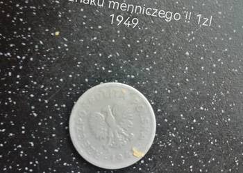 Moneta bez znaku menniczego 1Zl 1949r aluminiowa PRL