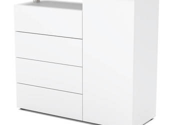 Komoda Nowoczesna 100cm Z 4 Szufladami Tok Pojemna Szafka Rtv Biała Mat