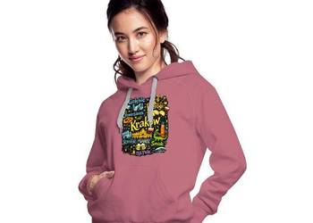 Ekologiczna damska bluza z kapturem Premium KRAKÓW Kolorowe Symbole Miasta