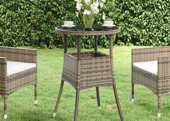 vidaXL Stolik ogrodowy, Ø60x75 cm, szkło hartowane i rattan PE, (sku310600) vidaXL Stolik ogrodowy, Ø60x75 cm, szkło hartowane i rattan PE, (sku310600)